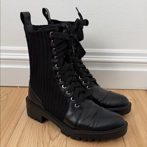 Zara Black Knit Lace-Up Women's Boots Size 38